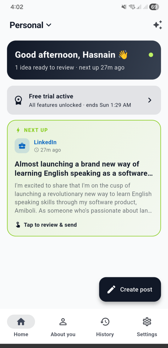 Cue app home feed